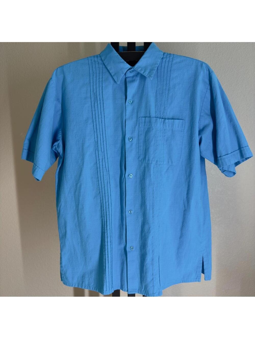 Guayabera Pirámide de Yucatán Linen Shirt Men’s XXL < 44 | Aqua Blue